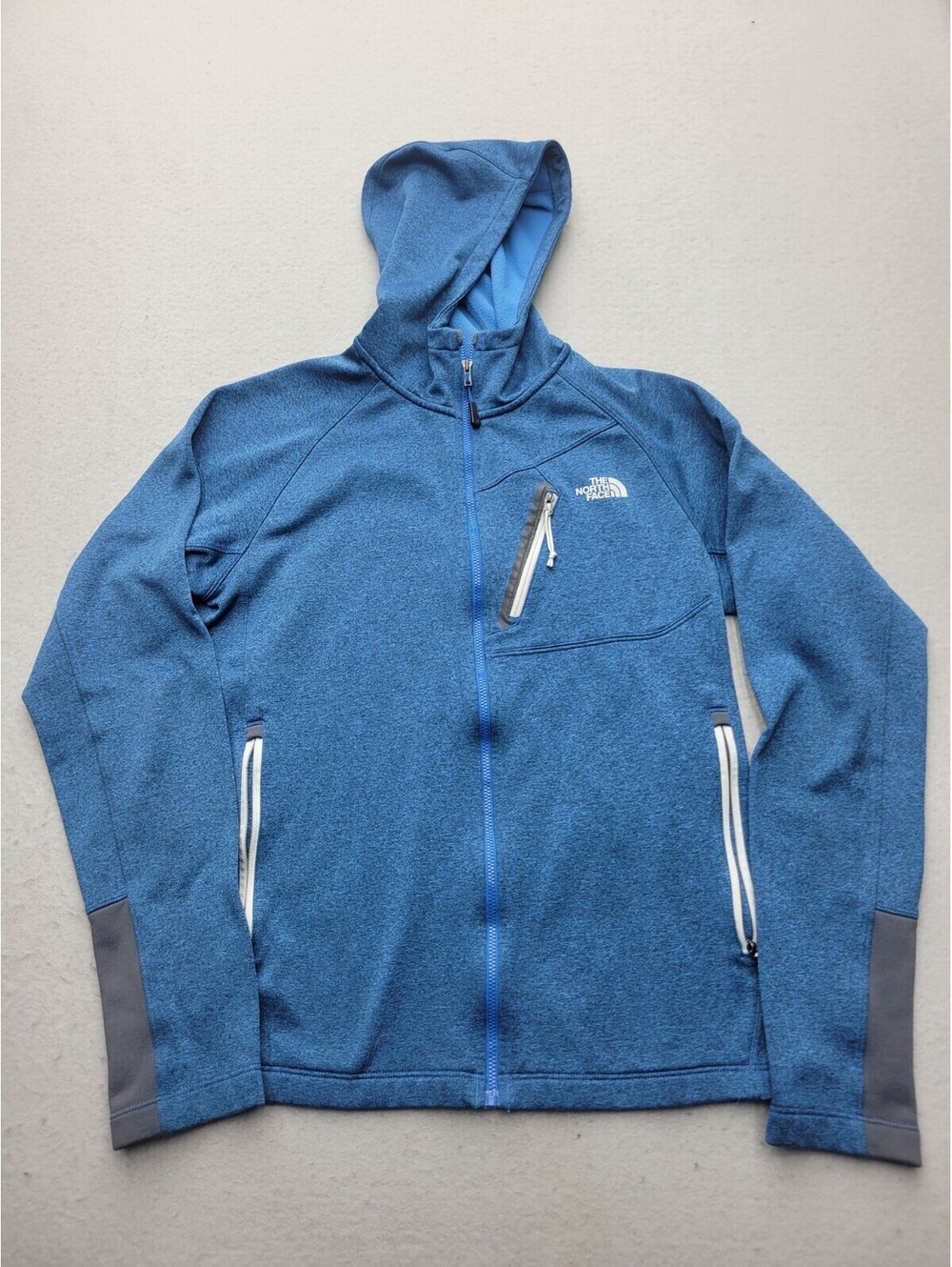 The North Face Women's Jacket Small Blue Softshell Heather Hooded Logo Zipper
